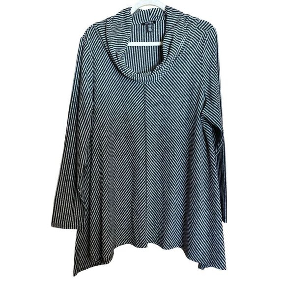 Jones New York Tunic Top 3X Multicolor Stripe Cowl Neck Asymmetrical Blouse - Picture 1 of 9